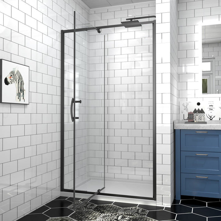 Flexi Showers 28-32" W x 72" H Glass Shower Doos Semi-Frameless,6mm Clear Tempered Glass Panel, Black Finish Image 1