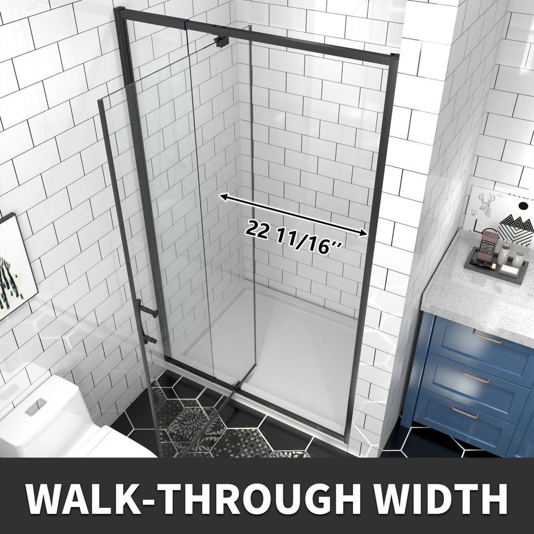 Flexi Showers 28-32" W x 72" H Glass Shower Doos Semi-Frameless,6mm Clear Tempered Glass Panel, Black Finish Image 4