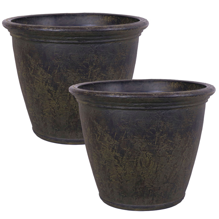 Sunnydaze 24 in Anjelica Unbreakable Polyresin Planter - Sable - Set of 2 Image 1