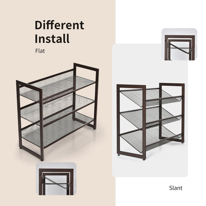 Costway 2-Tier\3-Tier\4-Tier Shoe Rack Adjustable to Flat or Slant Shoe Organizer Holder Stand Image 10