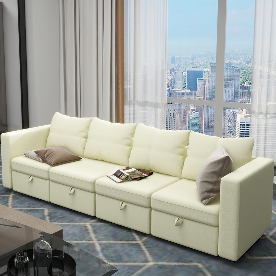 Modular Sectional Couch 4-Seater Sectional Couches with Storage Sectionals Modular Sofa Sectionals Couch White Image 1