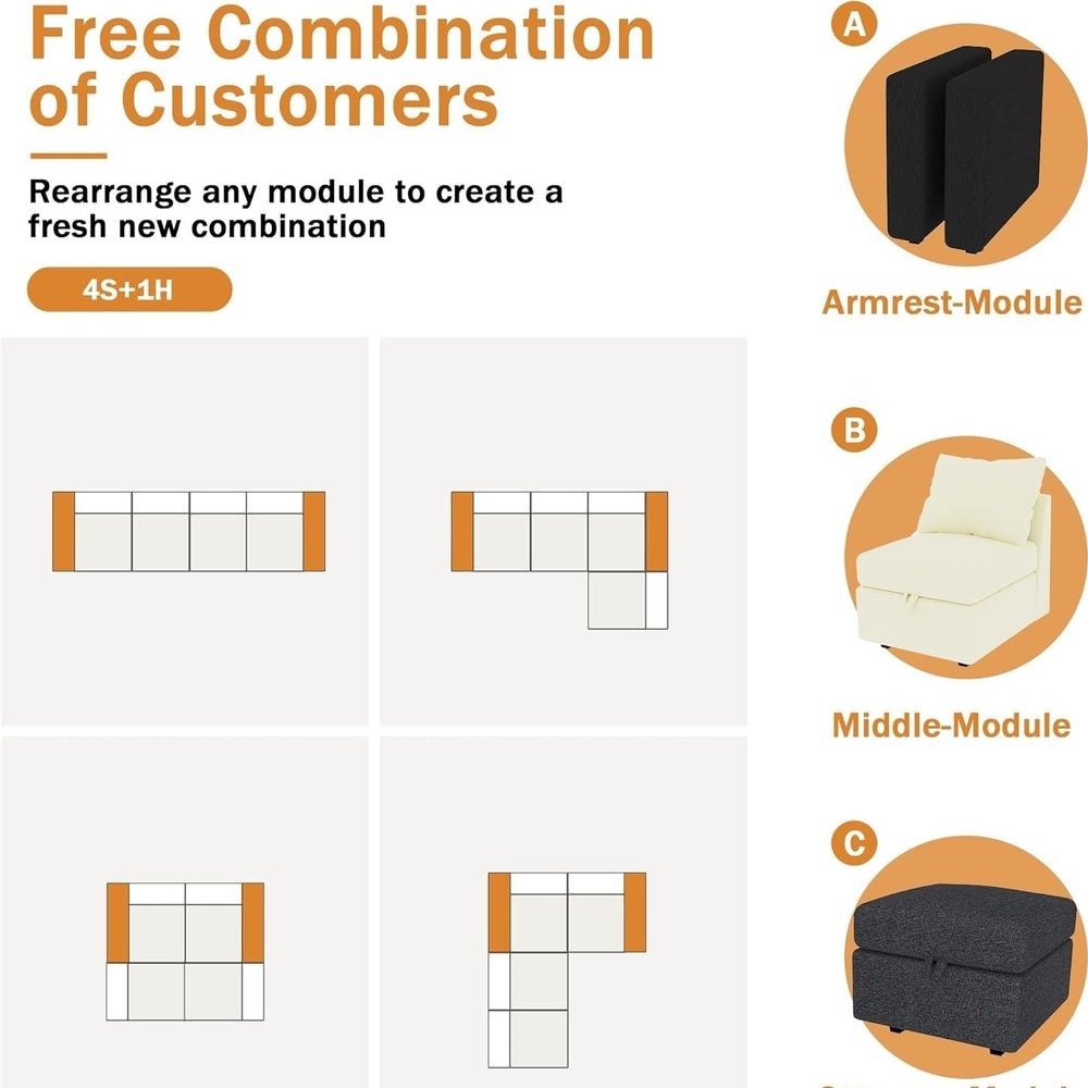 Modular Sectional Couch 4-Seater Sectional Couches with Storage Sectionals Modular Sofa Sectionals Couch White Image 2