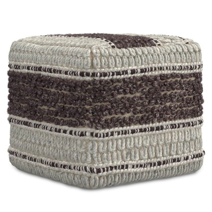 Grady Pouf Handwoven Wool Cotton 18x18 Inch Round Ottoman Footstool Multi-Functional Image 3