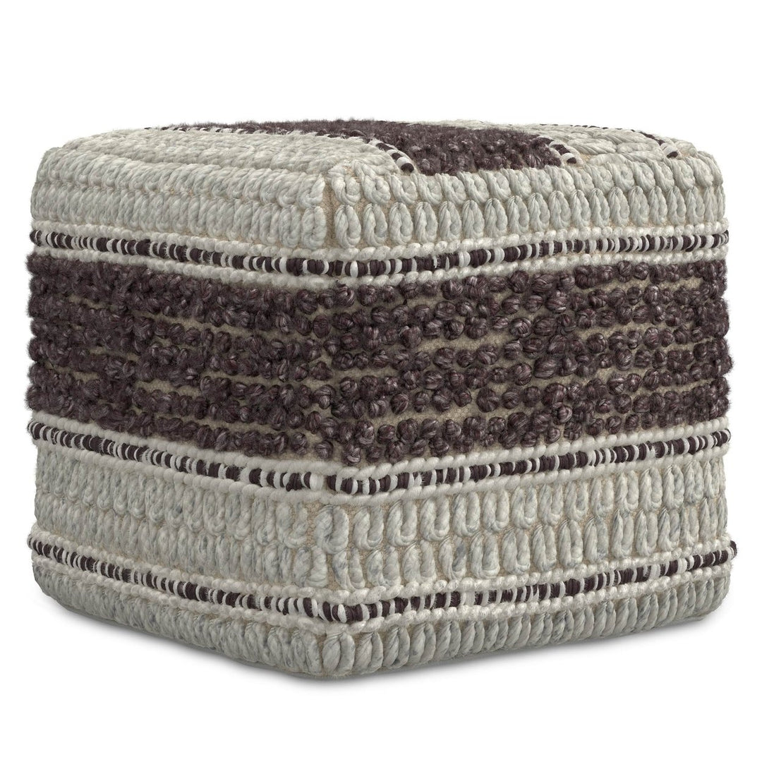 Grady Pouf Handwoven Wool Cotton 18x18 Inch Round Ottoman Footstool Multi-Functional Image 1