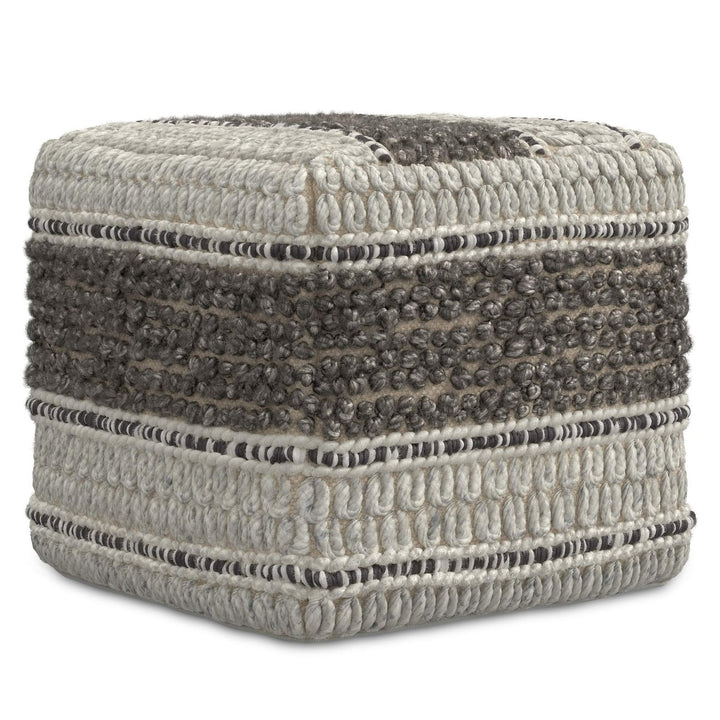 Grady Pouf Handwoven Wool Cotton 18x18 Inch Round Ottoman Footstool Multi-Functional Image 4