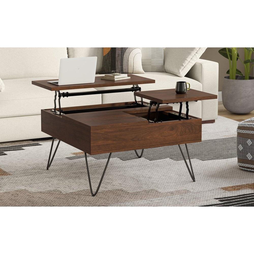 Hunter Lift Top Coffee Table Walnut Industrial Mango Wood Square Design Storage Image 2