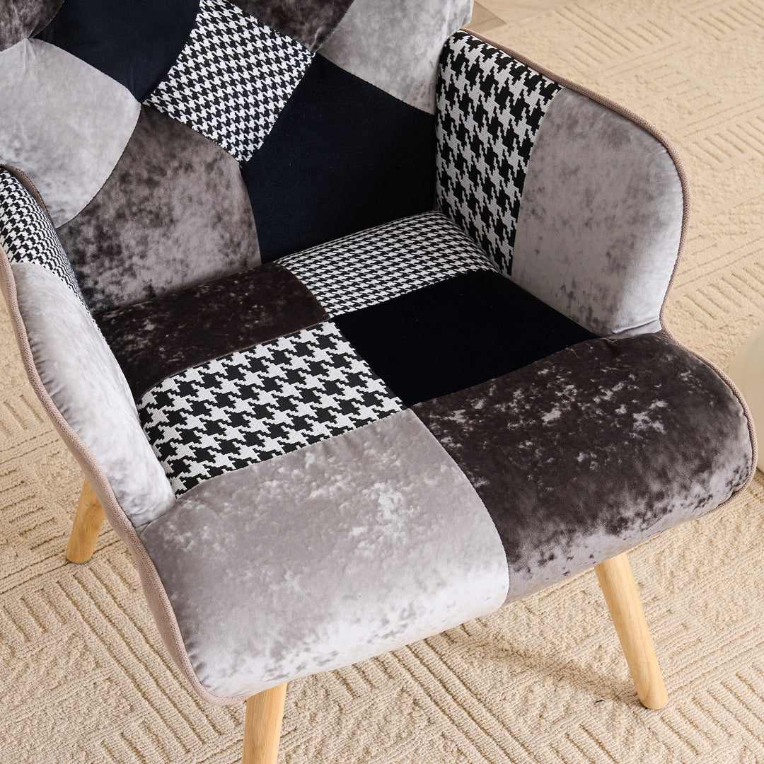 Patchwork Living Room Chair  Upholstered Cozy Comfy Mid Century Arm Chair with High Back Image 4