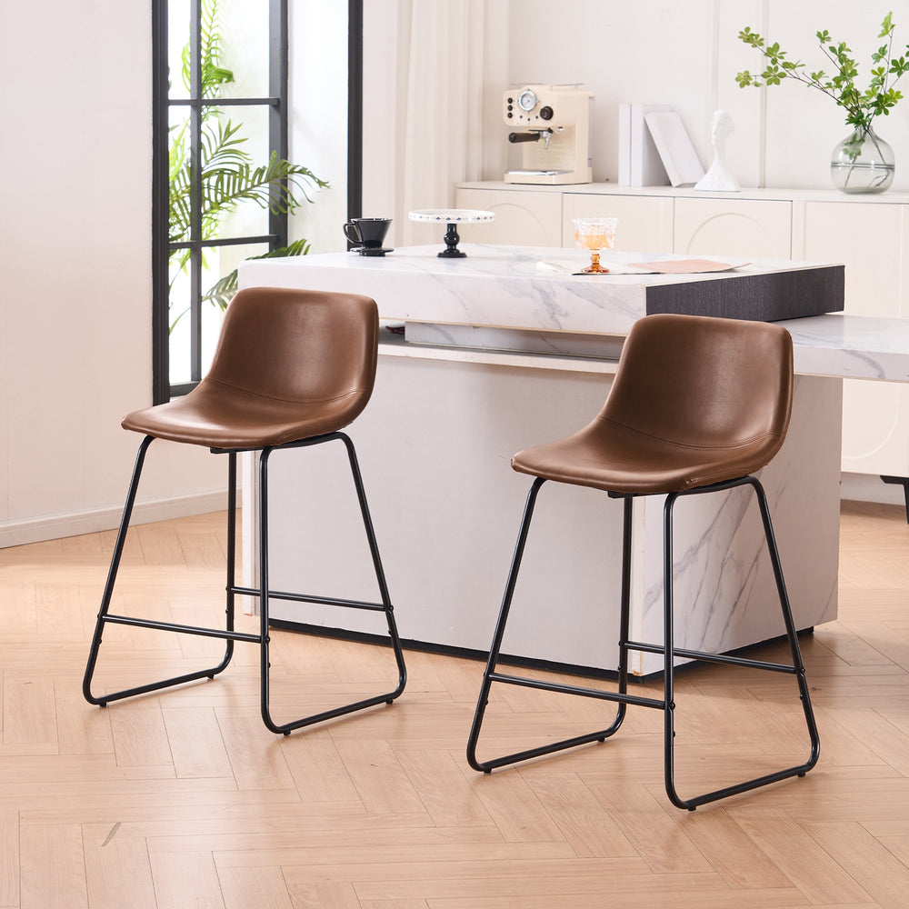 Set of 2 Counter Height Bar Stools, Modern Faux Leather Barstool, 24and30 Inch Seat Height Island Chairs, Comfortable Image 2