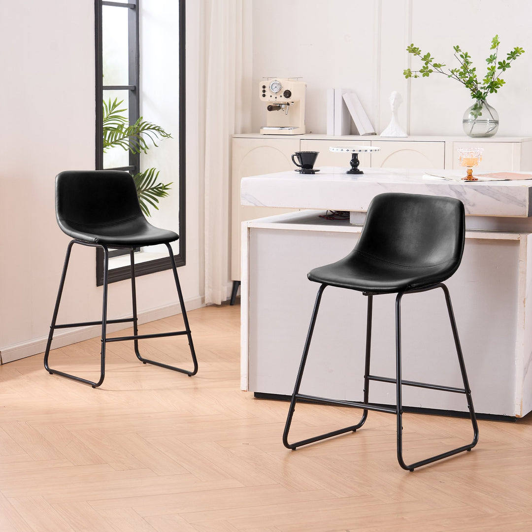 Set of 2 Counter Height Bar Stools, Modern Faux Leather Barstool, 24and30 Inch Seat Height Island Chairs, Comfortable Image 4