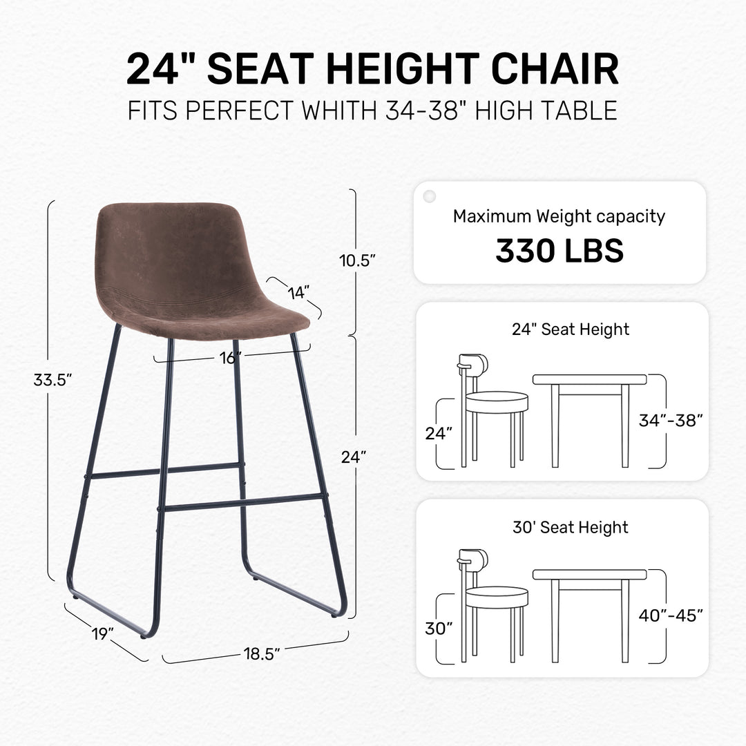 Set of 2 Faux Leather Bar Stools with Backrest, 24-Inch and 30-Inch Seat Height Options, Modern Counter and Bar Height Image 10