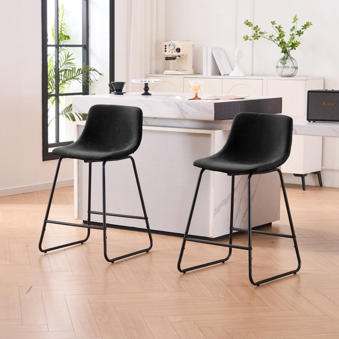 Set of 2 Faux Leather Bar Stools with Backrest, 24-Inch and 30-Inch Seat Height Options, Modern Counter and Bar Height Image 1