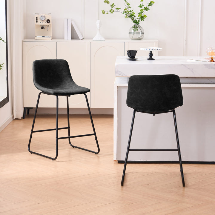 Set of 2 Faux Leather Bar Stools with Backrest, 24-Inch and 30-Inch Seat Height Options, Modern Counter and Bar Height Image 3