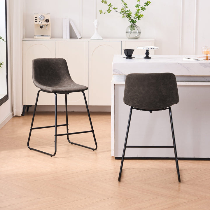 Set of 2 Faux Leather Bar Stools with Backrest, 24-Inch and 30-Inch Seat Height Options, Modern Counter and Bar Height Image 5