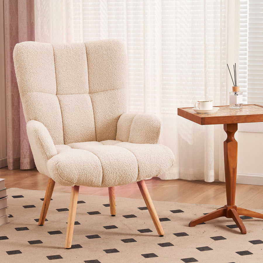 Teddy Velvet Accent Chair, Teddy Furry Casual Chair with High Back and Soft Padded, Modern Armchair Chair Image 1