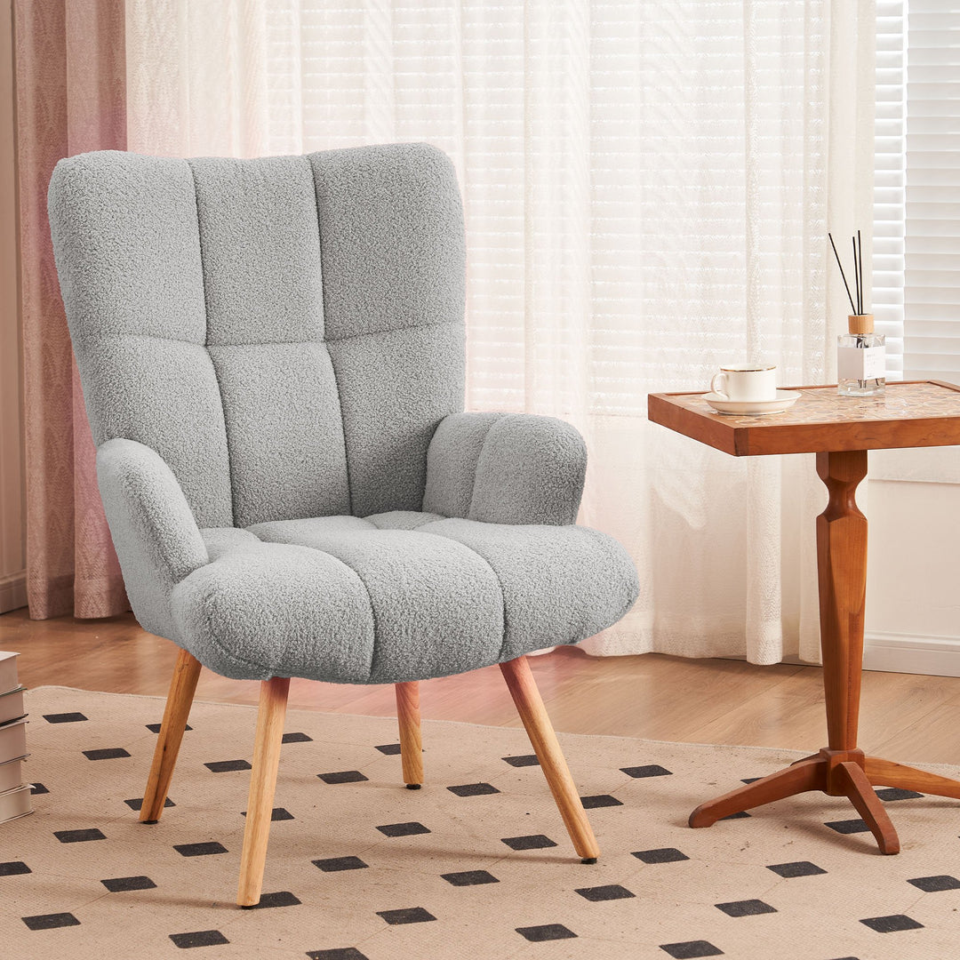 Teddy Velvet Accent Chair, Teddy Furry Casual Chair with High Back and Soft Padded, Modern Armchair Chair Image 6