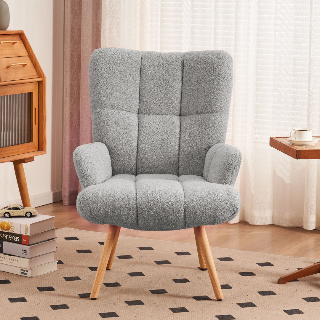 Teddy Velvet Accent Chair, Teddy Furry Casual Chair with High Back and Soft Padded, Modern Armchair Chair Image 7