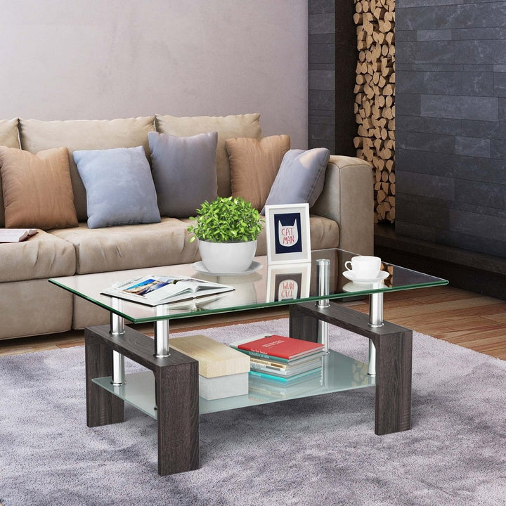 Costway Rectangle Glass Coffee Table Metal Legs End Table Livingroom White\Black\Coffee\Nature Image 6