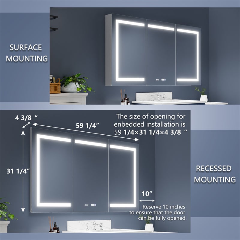 Boost-M2 LED Lighted Bathroom Medicine Cabinet 60"x32" Recessed or Surface Mount Image 3