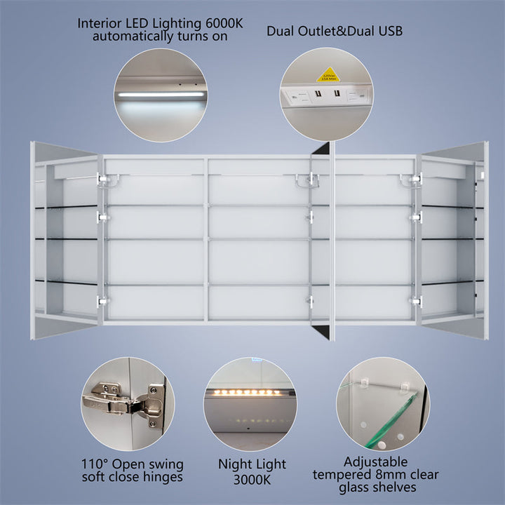 Boost-M2 LED Lighted Bathroom Medicine Cabinet 60"x32" Recessed or Surface Mount Image 8