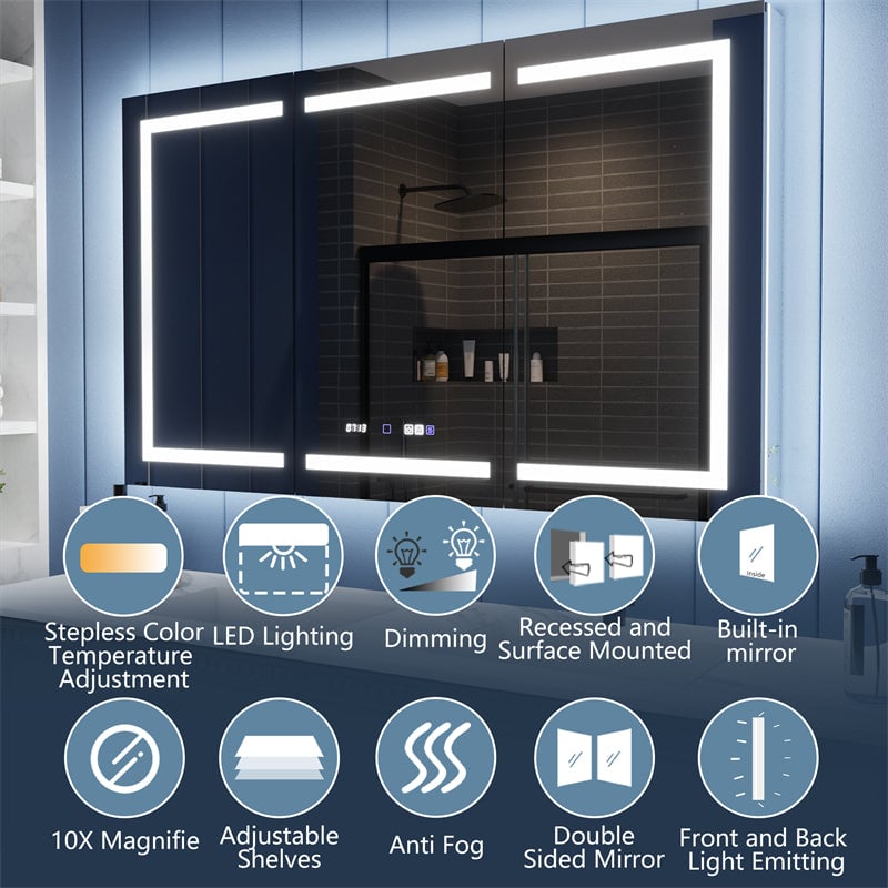 Illusion-B 60"x36" LED Lighted Mirrored Medicine Cabinet with Magnifiers Image 5