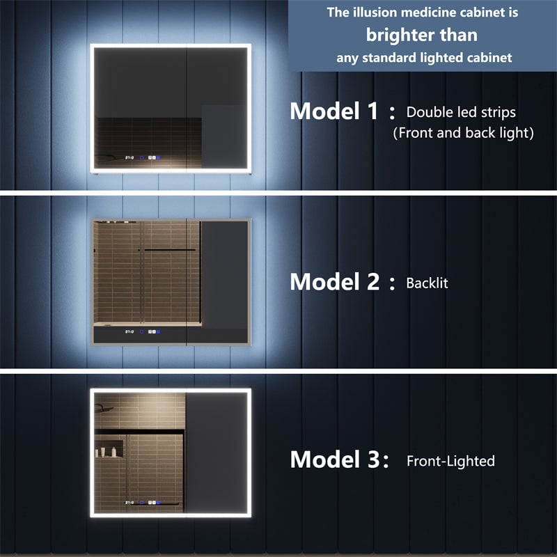 Illusion LED Lighted Medicine Cabinet 40x32 with Magnifiers and Back Light Image 6