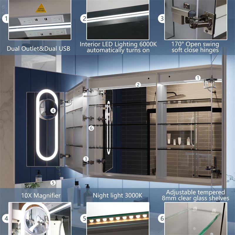 Illusion LED Lighted Medicine Cabinet 40x32 with Magnifiers and Back Light Image 8