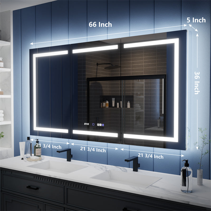 Illusion-B 66x36 LED Lighted Mirrored Medicine Cabinet Dual Light USB Ports Image 2