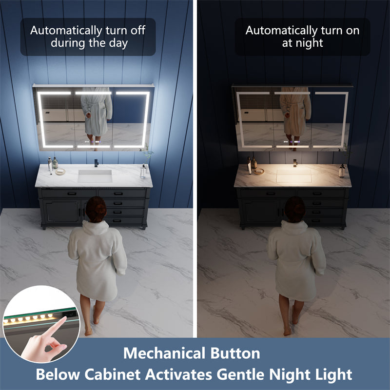 Illusion-B 66x36 LED Lighted Mirrored Medicine Cabinet Dual Light USB Ports Image 10