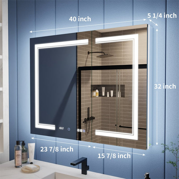 Illusion-B 40x32 LED Lighted Mirrored Medicine Cabinet with Magnifiers Image 2