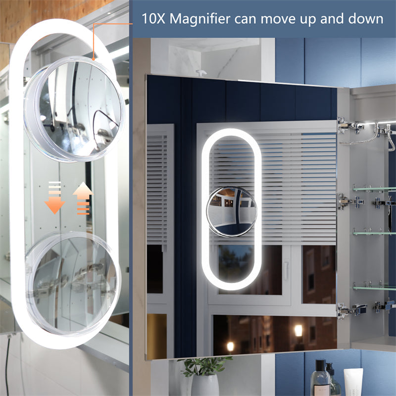 Illusion-B 40x32 LED Lighted Mirrored Medicine Cabinet with Magnifiers Image 10