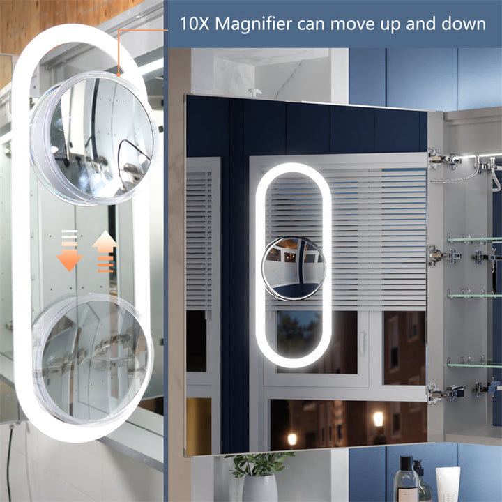 Illusion-B 40x32 LED Lighted Mirrored Medicine Cabinet with Magnifiers Image 10