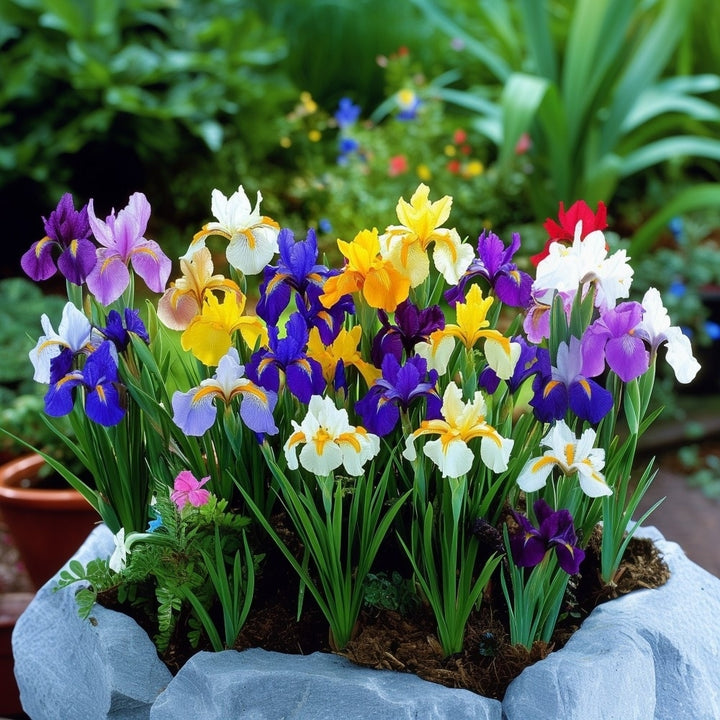 Colorful Mixed Dutch Iris - Blue, Yellow, Purple, White Flowers - 30 or 60 Bulbs - Spring Garden Perennial - Attracts Image 1