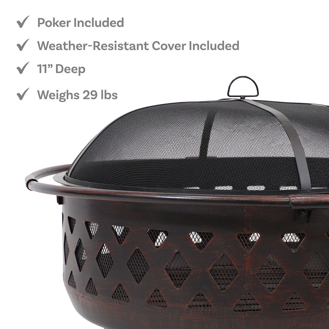 Sunnydaze 36 in Crossweave Steel Fire Pit with Screen and Poker Image 4