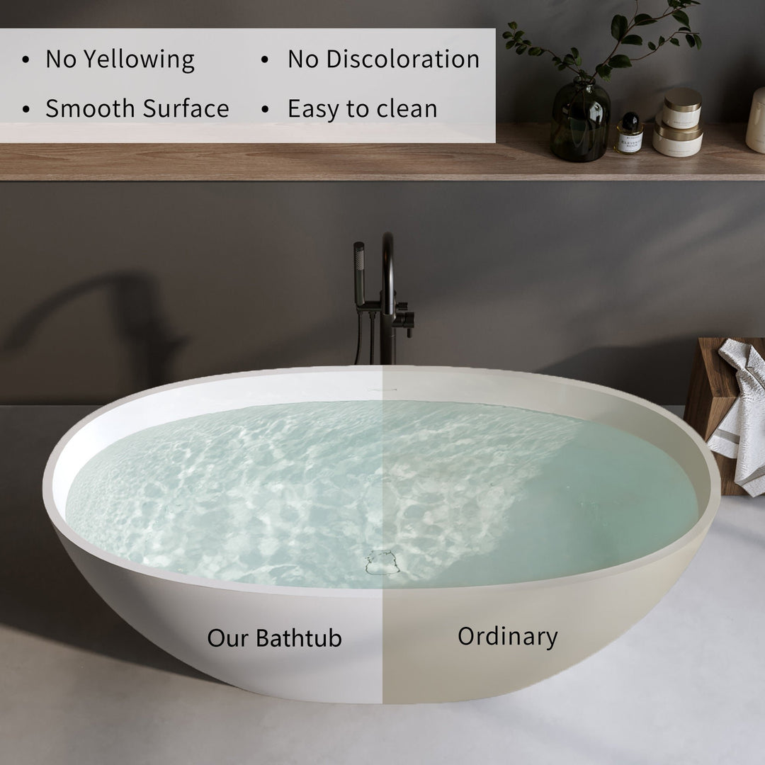 Exbrite 59 Solid Surface Matte Tub, Solid Surface Soaking Tub, Stone Resin Freestanding Bathtub,Pop-up Drain, Matte Image 6