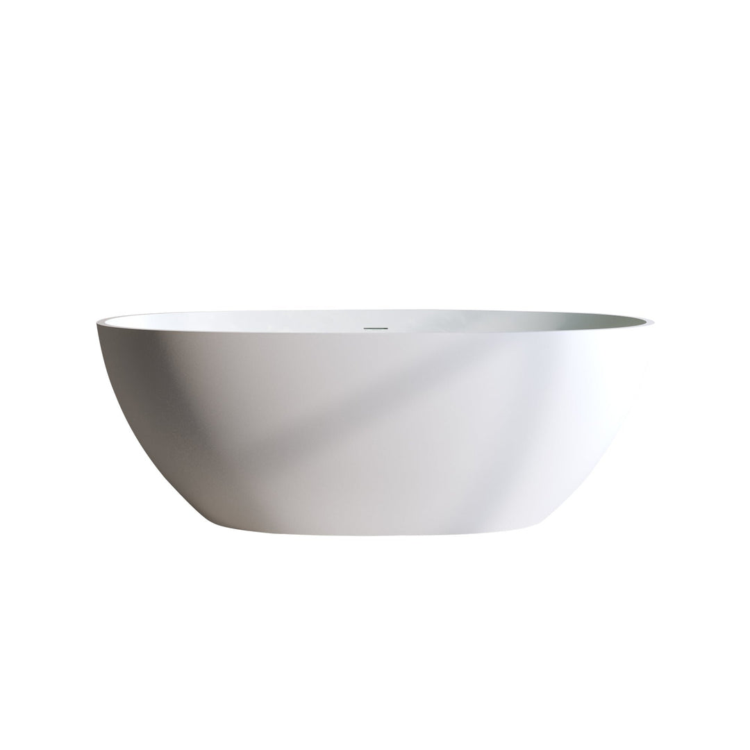 Exbrite 59 Solid Surface Matte Tub, Solid Surface Soaking Tub, Stone Resin Freestanding Bathtub,Pop-up Drain, Matte Image 8