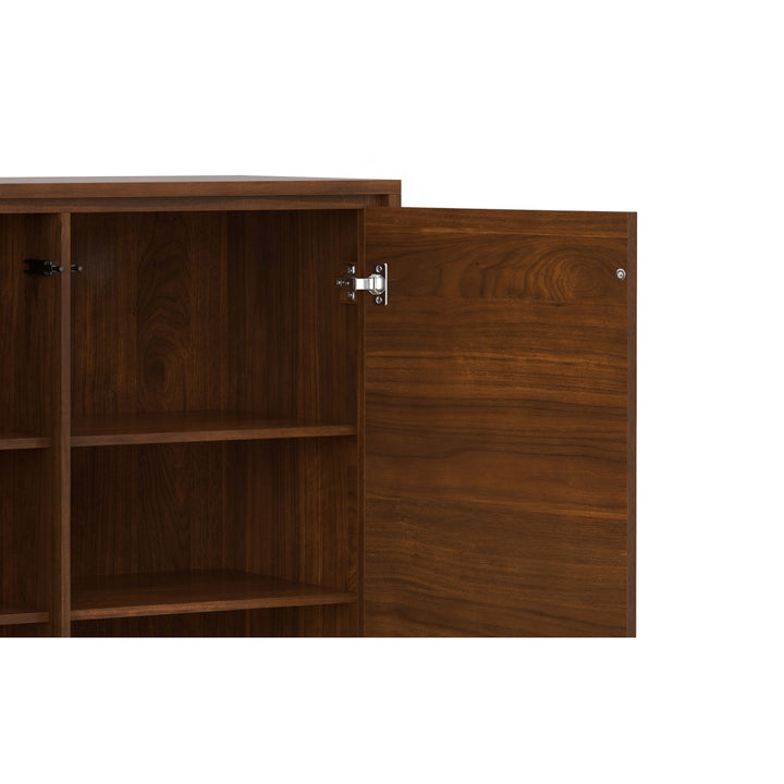 Lowry Medium Storage Cabinet Walnut Acacia Wood Adjustable Shelves Metal Legs Image 6