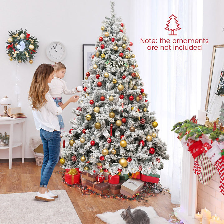 6/7/8 FT Pre-Lit Snow-Flocked Xmas Tree 3-Minute-Setup Artificial Hinged Christmas Image 3