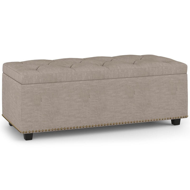 Hamilton Lift Top Storage Ottoman Faux Leather 44in Wide Elegant Seating Solution Image 1