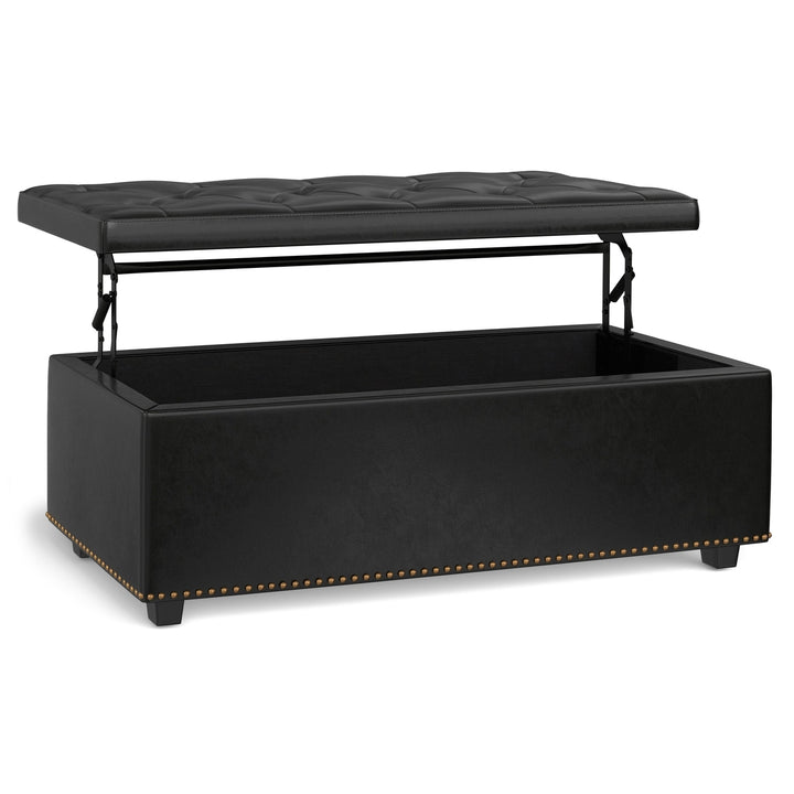 Hamilton Lift Top Storage Ottoman Faux Leather 44in Wide Elegant Seating Solution Image 7