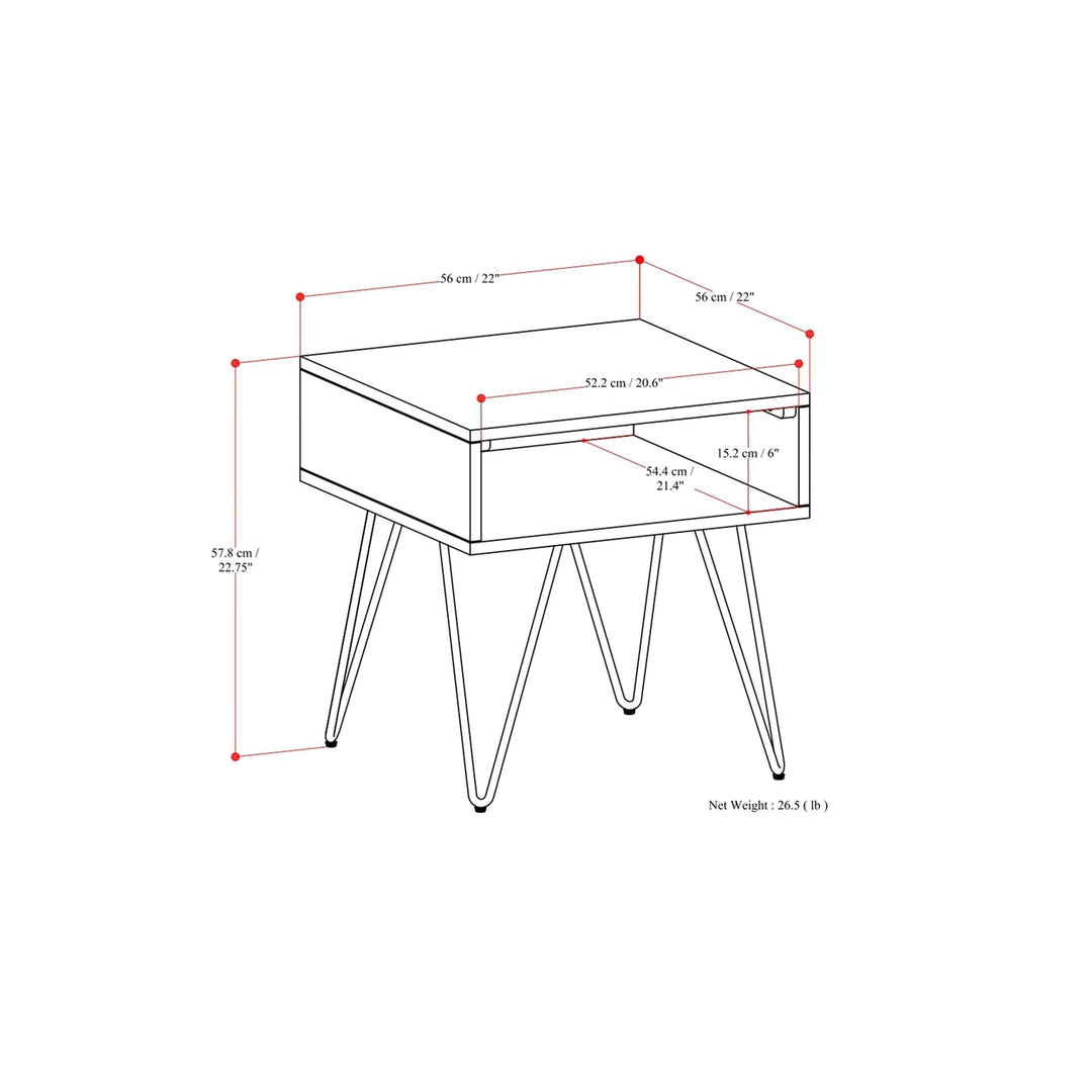 Hunter End Table Oak Wood Industrial Side Table with Metal Hairpin Legs 22in Image 10