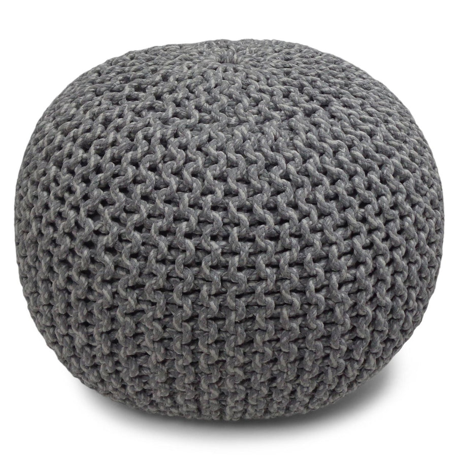 Nikki Hand Knit Round Pouf Cotton 20 Inch Accent Furniture Footrest Blue Beige Image 1