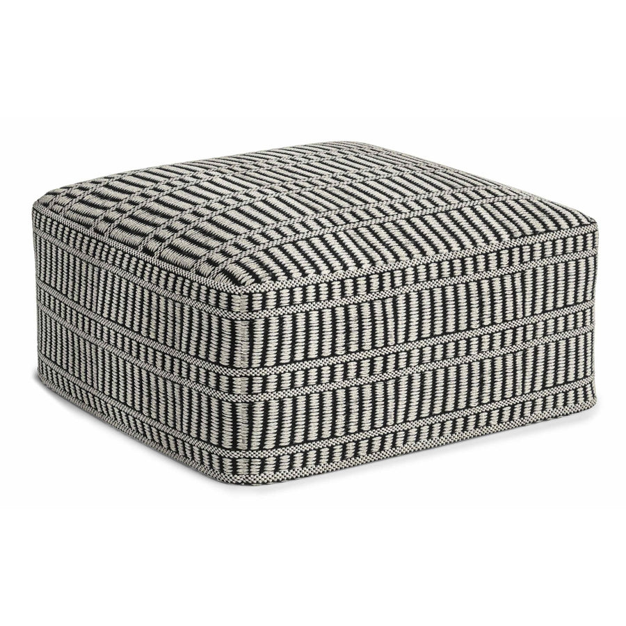 Safford Indoor Outdoor Pouf 20in Woven Polyester Black White Striped Eco Friendly Image 1