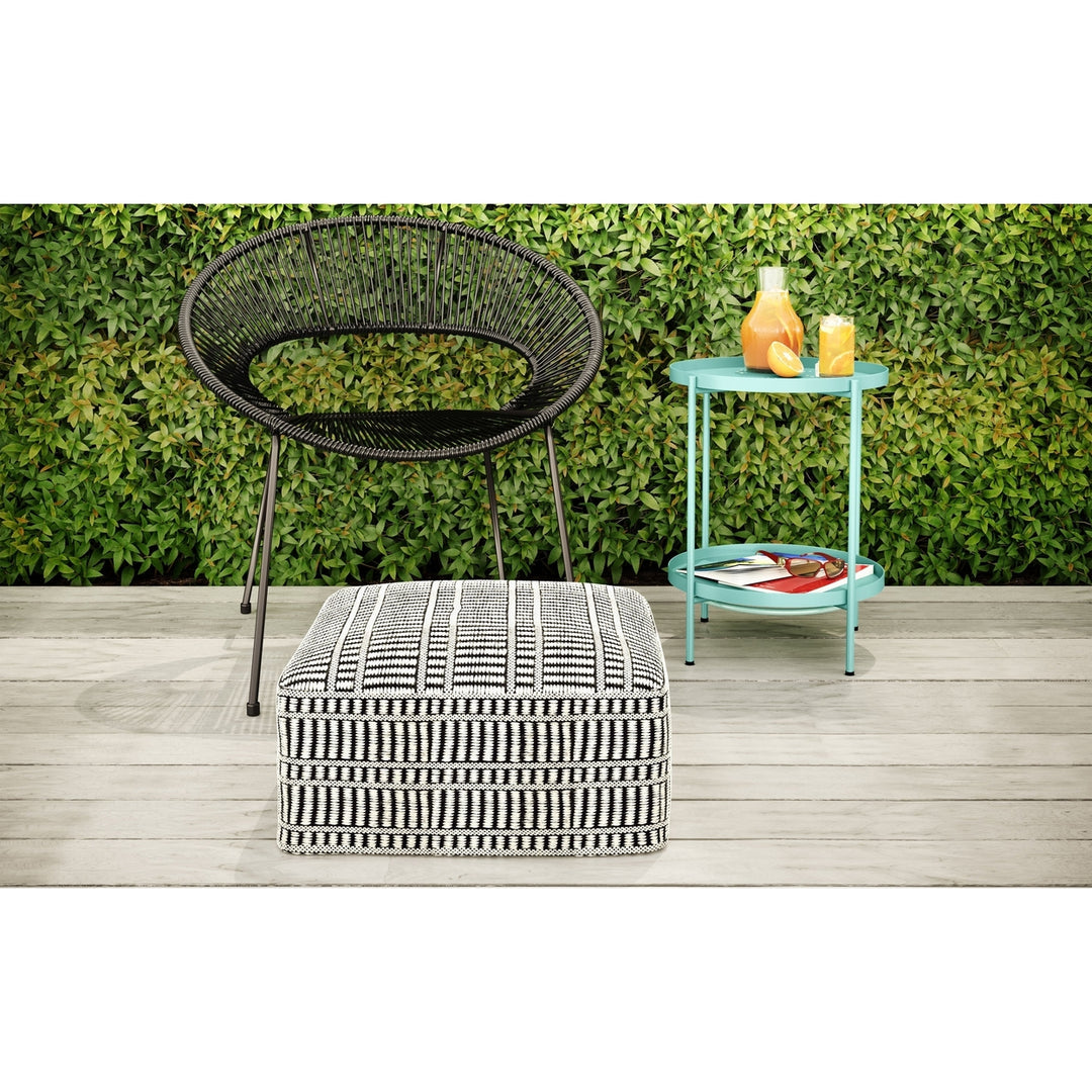 Safford Indoor Outdoor Pouf 20in Woven Polyester Black White Striped Eco Friendly Image 2