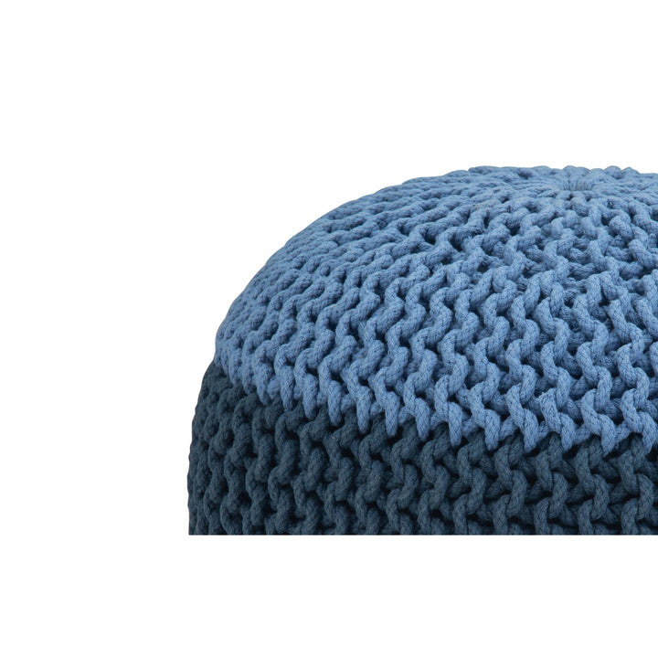 Nikki Hand Knit Round Pouf Cotton 20 Inch Accent Furniture Footrest Blue Beige Image 11