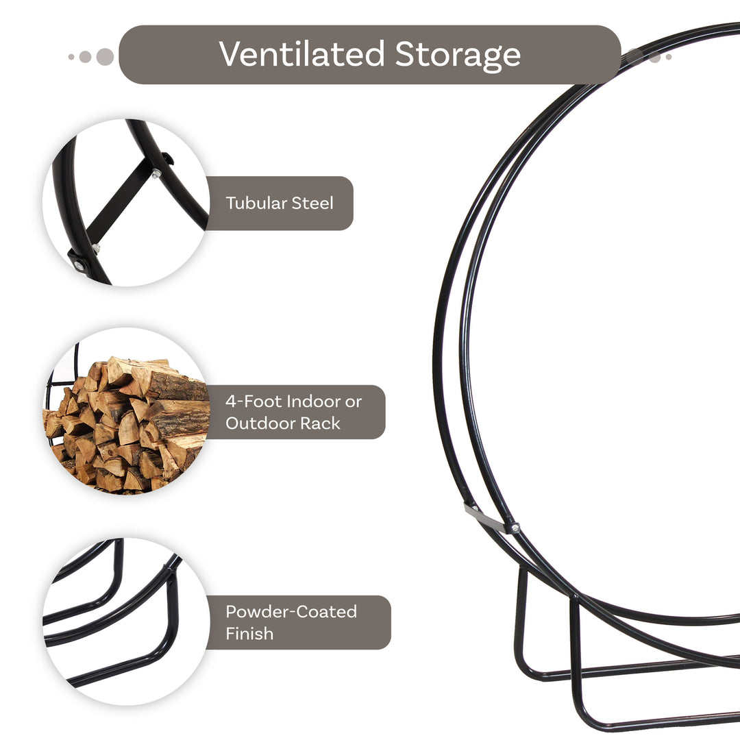 Sunnydaze 48 in Black Powder-Coated Steel Firewood Log Hoop Rack Image 2