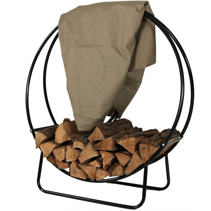 Sunnydaze 40 in Powder-Coated Steel Firewood Log Hoop Rack with Khaki Cover Image 8