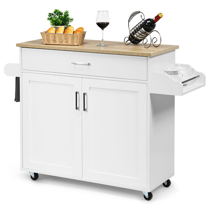 Costway Rolling Kitchen Island Cart Storage Cabinet w/ Towel and Spice Rack White\Black\Cherry\Gray Image 7