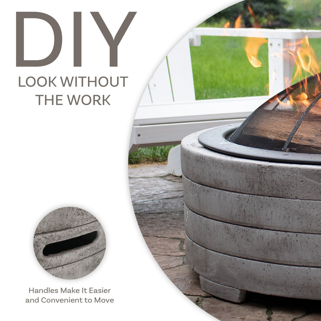 Sunnydaze 35 in Faux Stone Fire Pit with Handles and Spark Screen Image 2