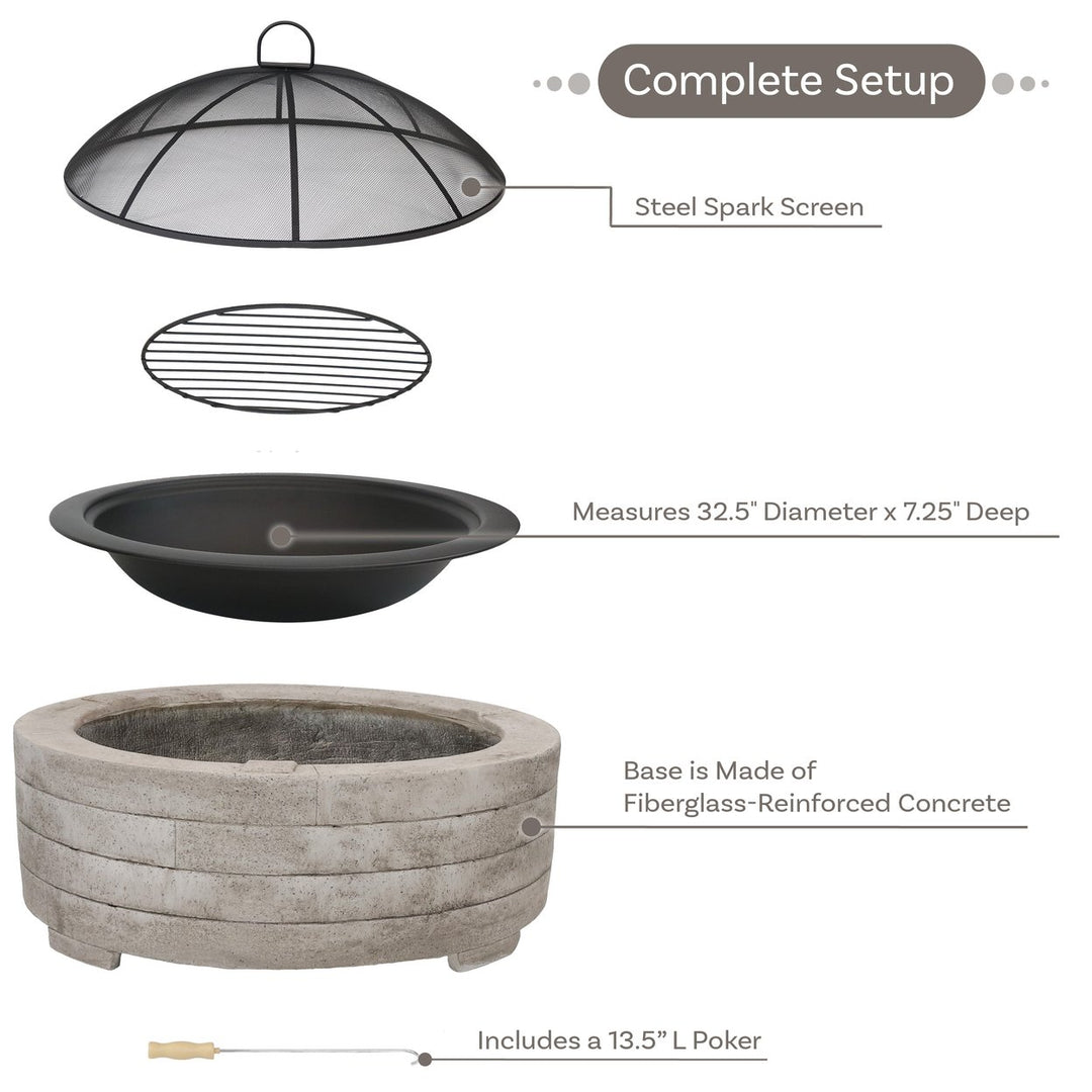 Sunnydaze 35 in Faux Stone Fire Pit with Handles and Spark Screen Image 3