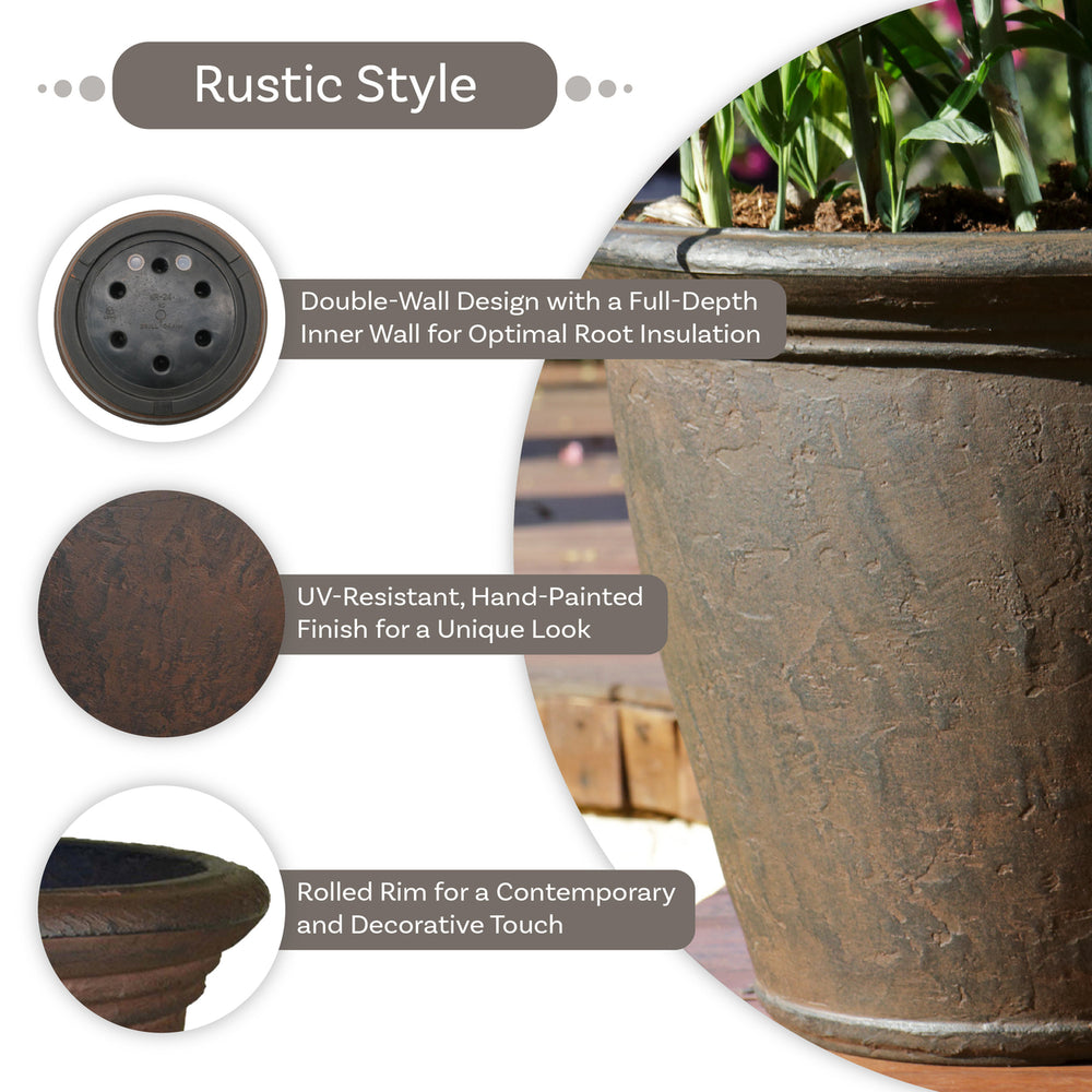 Sunnydaze 24 in Anjelica Unbreakable Polyresin Planter - Rust - Set of 2 Image 2